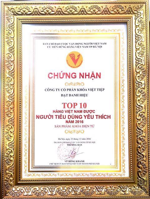Chứng nhận Top 10 Hàng Việt Nam được người tiêu dùng yêu thích